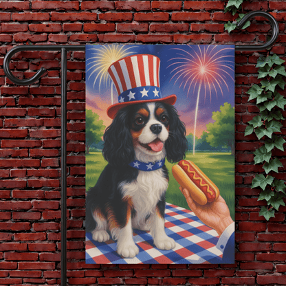Printify Garden Flag 12'' × 18'' Tricolor King Charles Cavalier 4th of July Garden Flag
