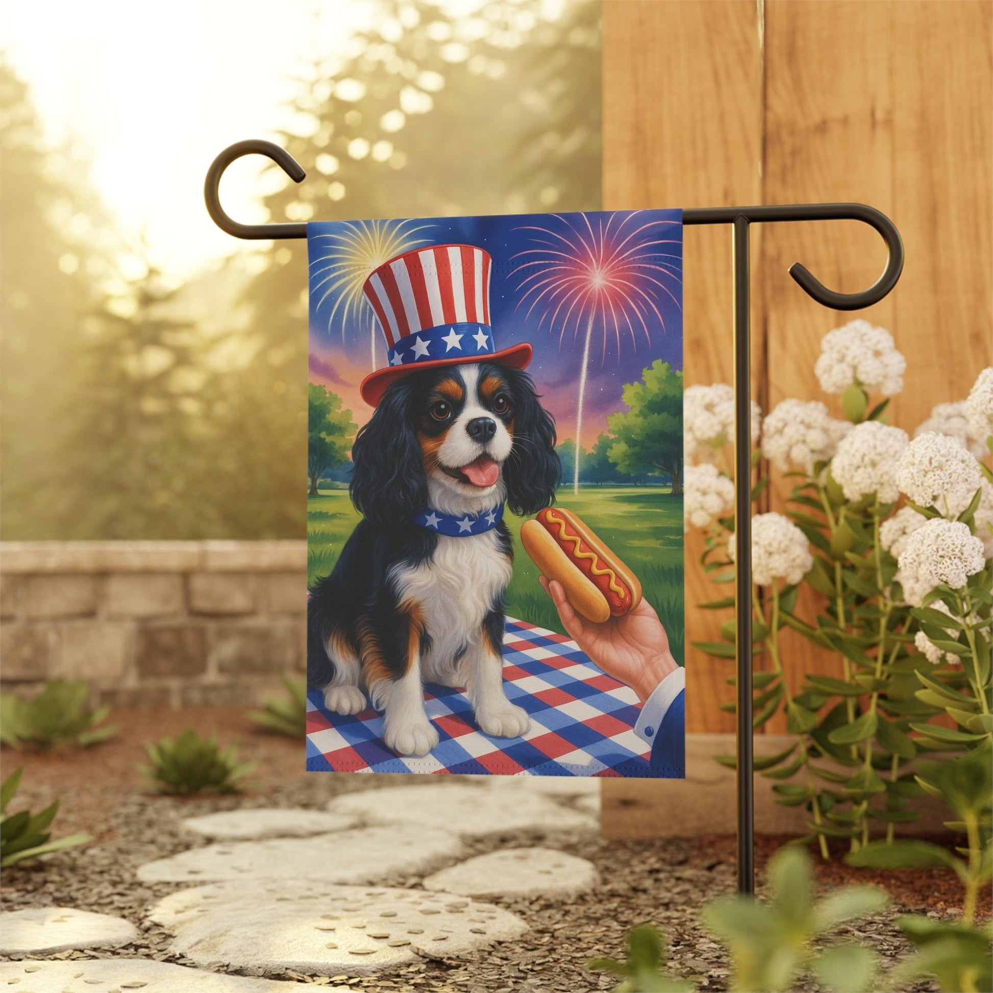 Printify Garden Flag Tricolor King Charles Cavalier 4th of July Garden Flag