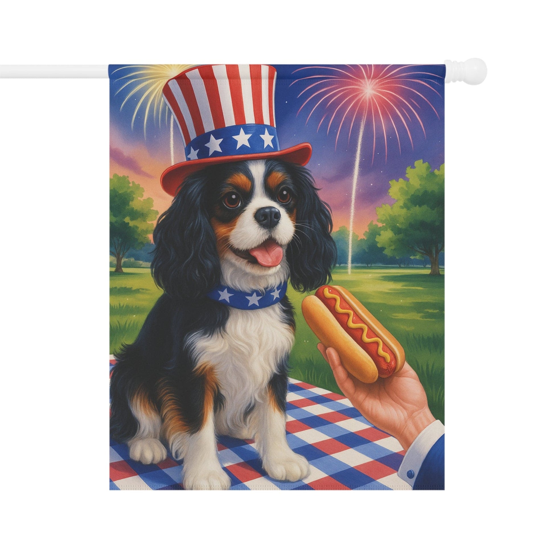 Printify Garden Flag Tricolor King Charles Cavalier 4th of July Garden Flag