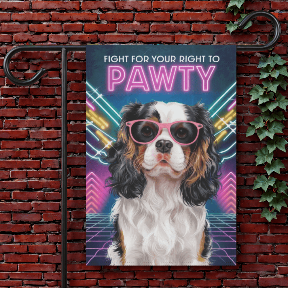 Printify Garden Flag 12'' × 18'' Tricolor King Charles Cavalier 80s Decoration Garden Flag