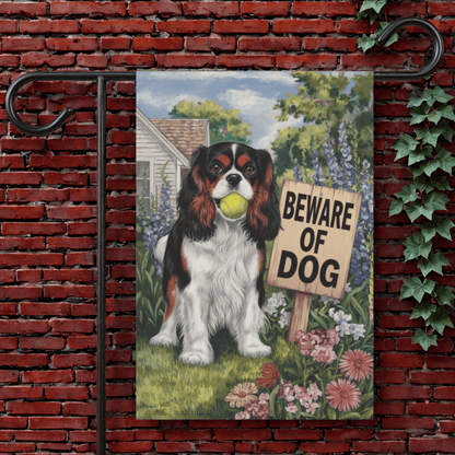 Printify Garden Flag Tricolor King Charles Cavalier Beware Garden Flag