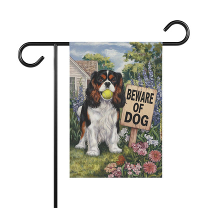 Printify Garden Flag 12'' × 18'' Tricolor King Charles Cavalier Beware Garden Flag
