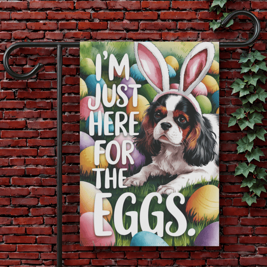 Printify Garden Flag 12'' × 18'' Tricolor King Charles Cavalier Easter Bunny Garden Flag