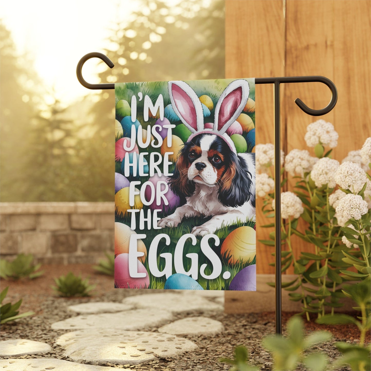 Printify Garden Flag Tricolor King Charles Cavalier Easter Bunny Garden Flag