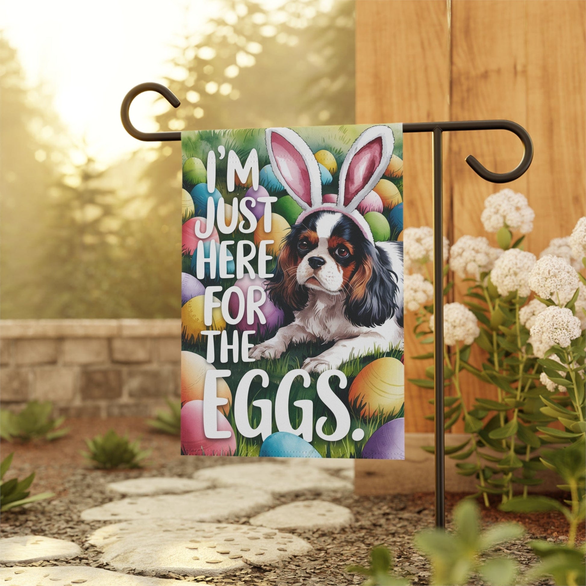 Printify Garden Flag Tricolor King Charles Cavalier Easter Bunny Garden Flag