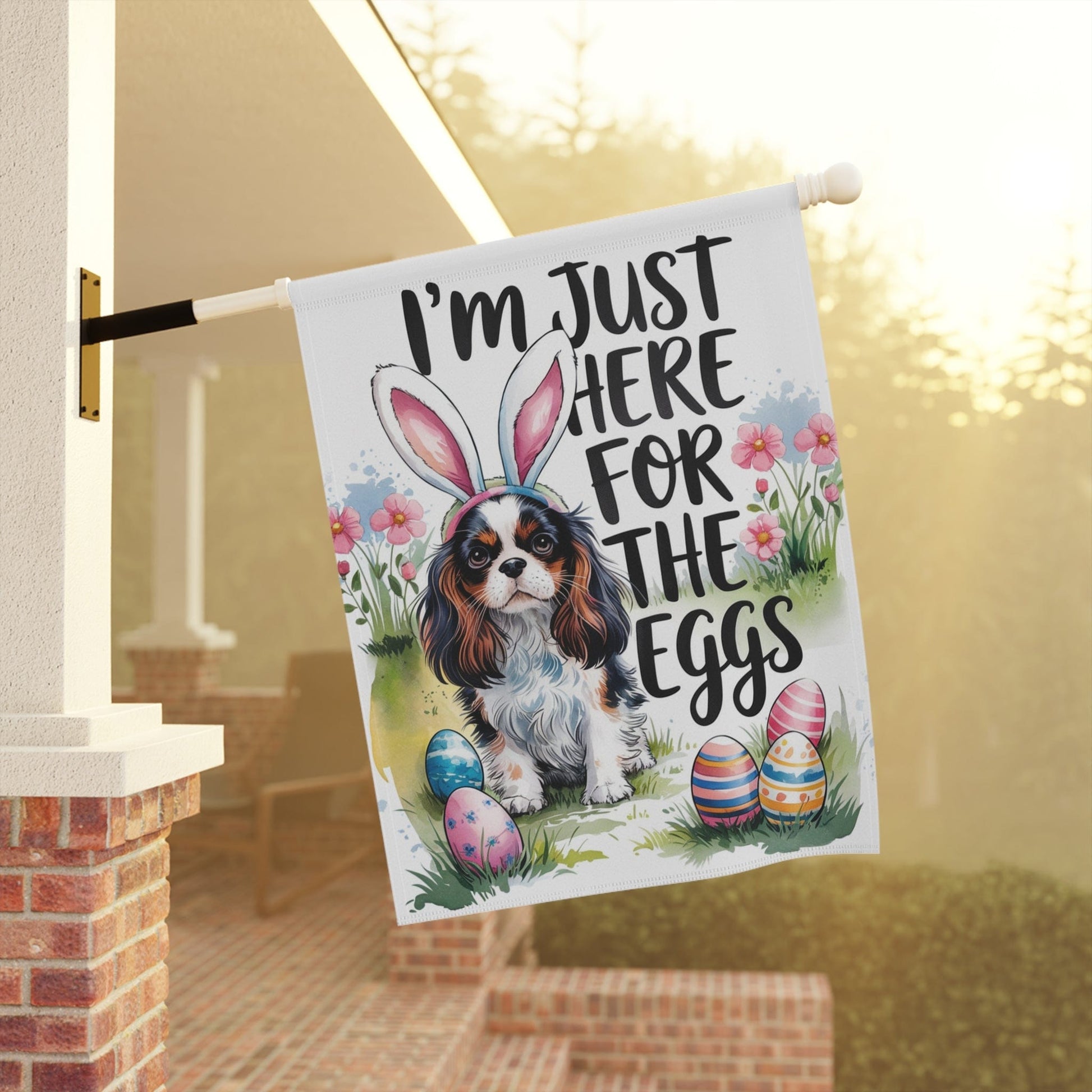 Printify Garden Flag Tricolor King Charles Cavalier Easter Garden Flag