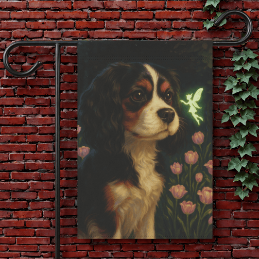 Printify Garden Flag 12'' × 18'' Tricolor King Charles Cavalier Fairy Garden Flag