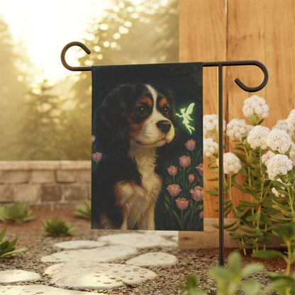 Printify Garden Flag Tricolor King Charles Cavalier Fairy Garden Flag