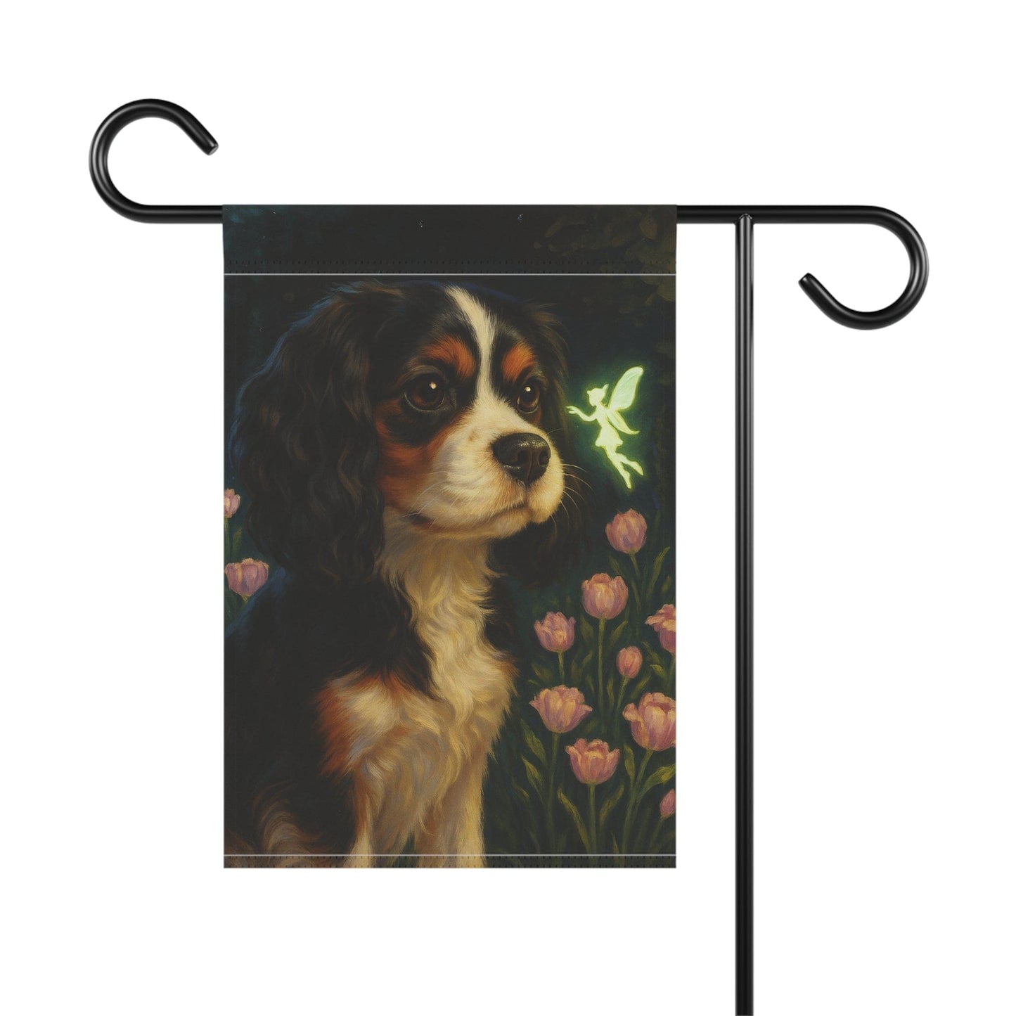 Printify Garden Flag Tricolor King Charles Cavalier Fairy Garden Flag
