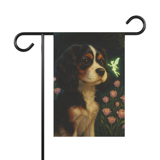 Printify Garden Flag Tricolor King Charles Cavalier Fairy Garden Flag