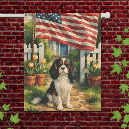 Printify Garden Flag 24.5'' × 32'' Tricolor King Charles Cavalier Spaniel America Garden Flag