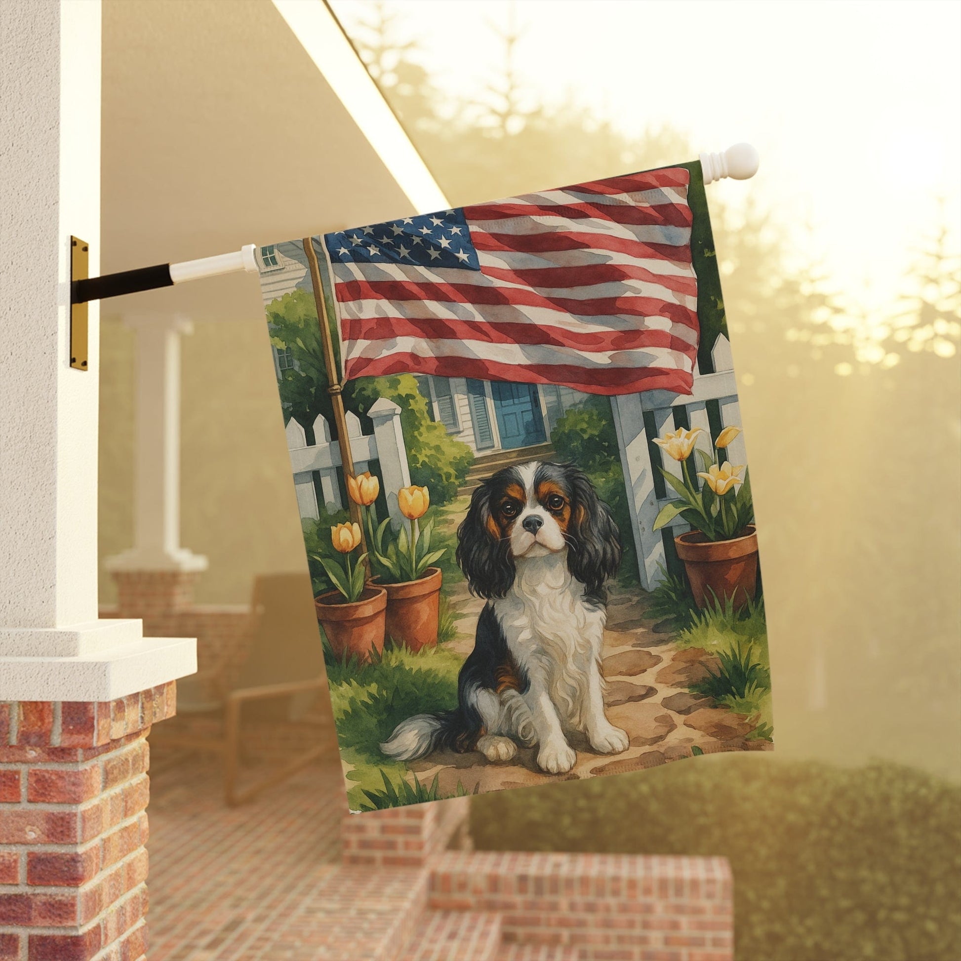 Printify Garden Flag Tricolor King Charles Cavalier Spaniel America Garden Flag