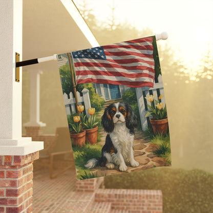 Printify Garden Flag Tricolor King Charles Cavalier Spaniel America Garden Flag