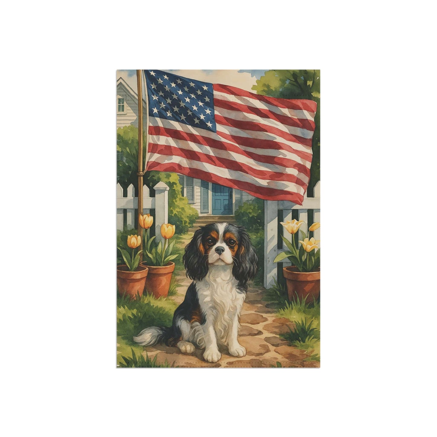 Printify Garden Flag Tricolor King Charles Cavalier Spaniel America Garden Flag