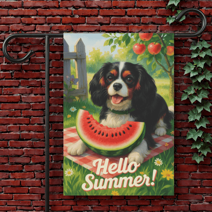 Printify Garden Flag 12'' × 18'' Tricolor King Charles Cavalier Watermelon Garden Flag