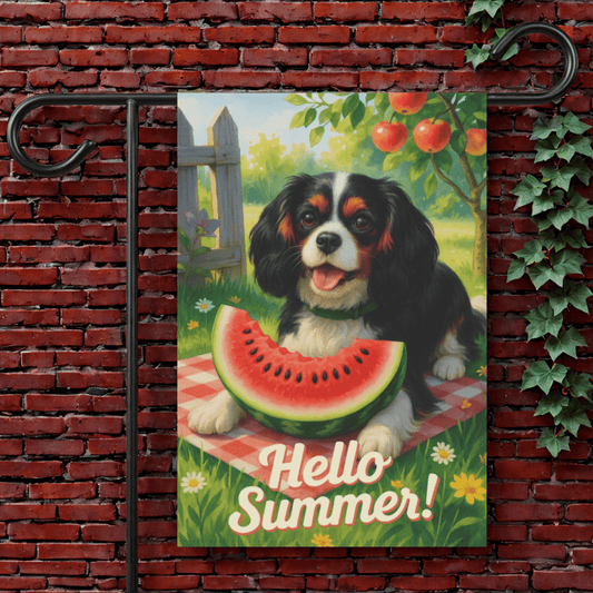Printify Garden Flag 12'' × 18'' Tricolor King Charles Cavalier Watermelon Garden Flag