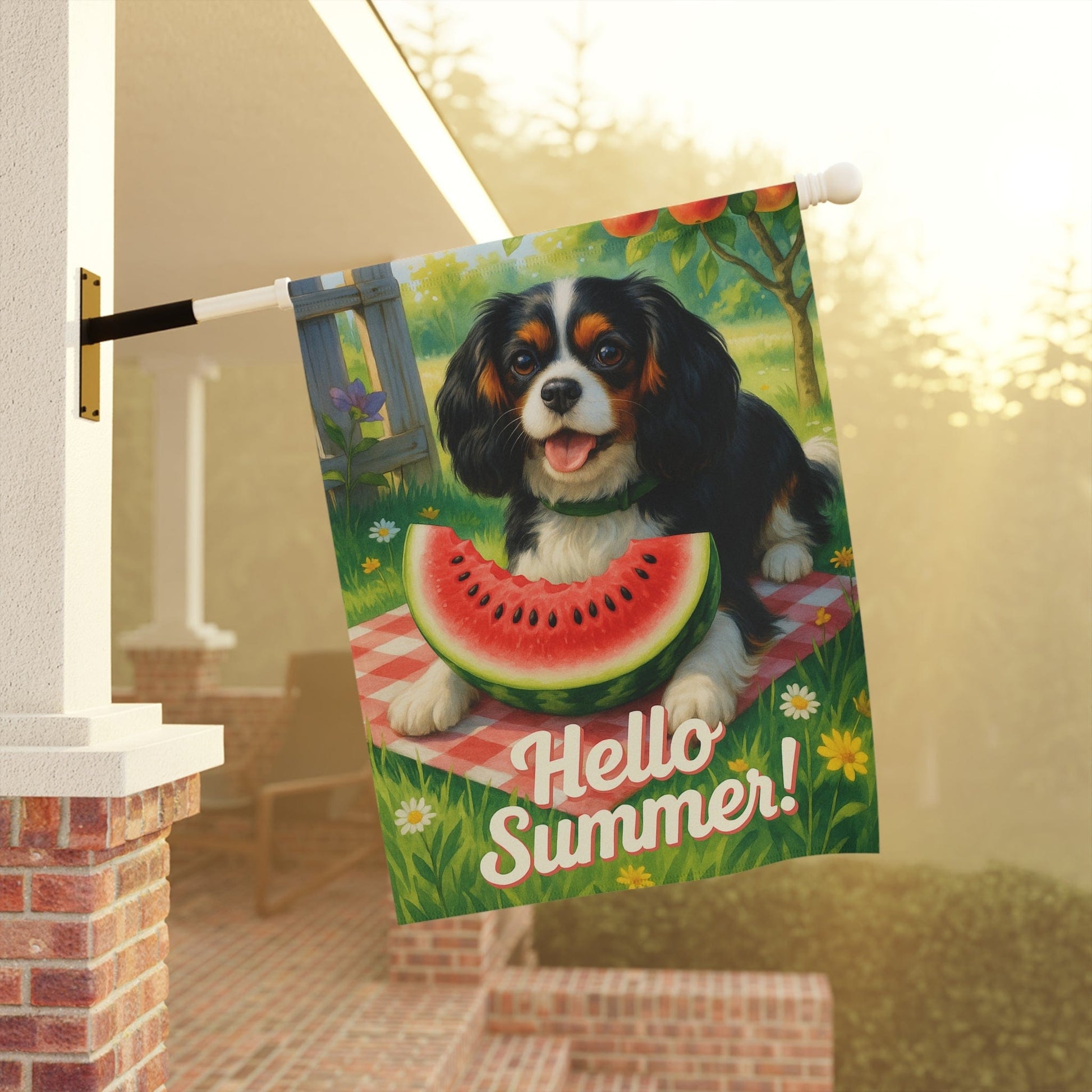Printify Garden Flag Tricolor King Charles Cavalier Watermelon Garden Flag