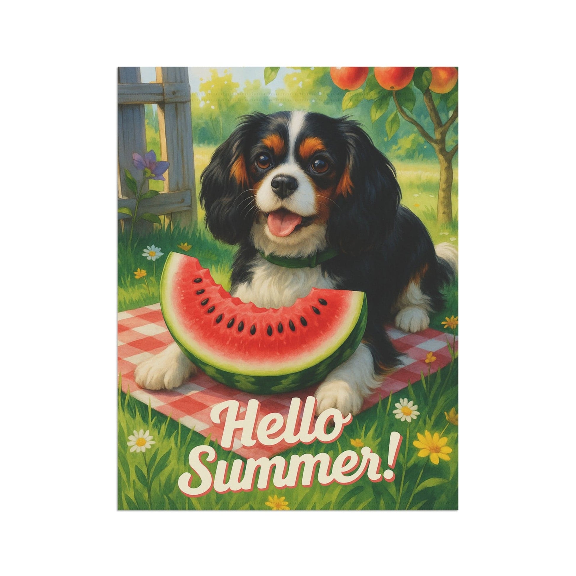 Printify Garden Flag Tricolor King Charles Cavalier Watermelon Garden Flag