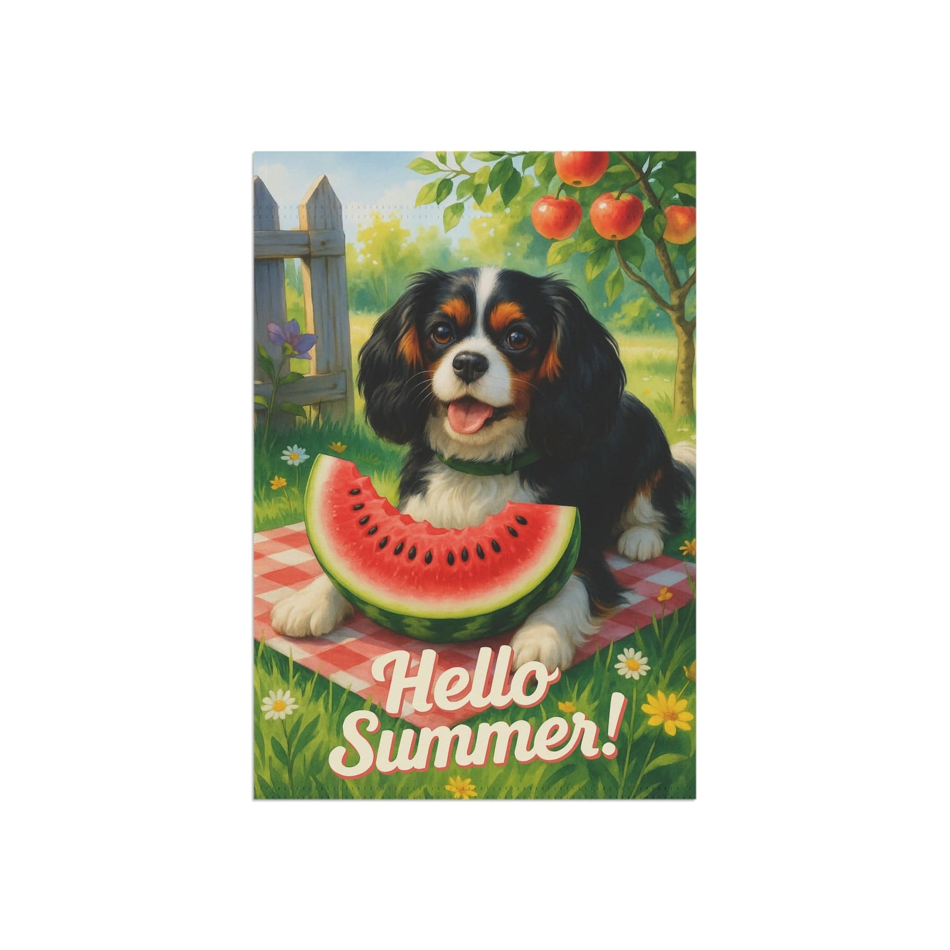 Printify Garden Flag Tricolor King Charles Cavalier Watermelon Garden Flag