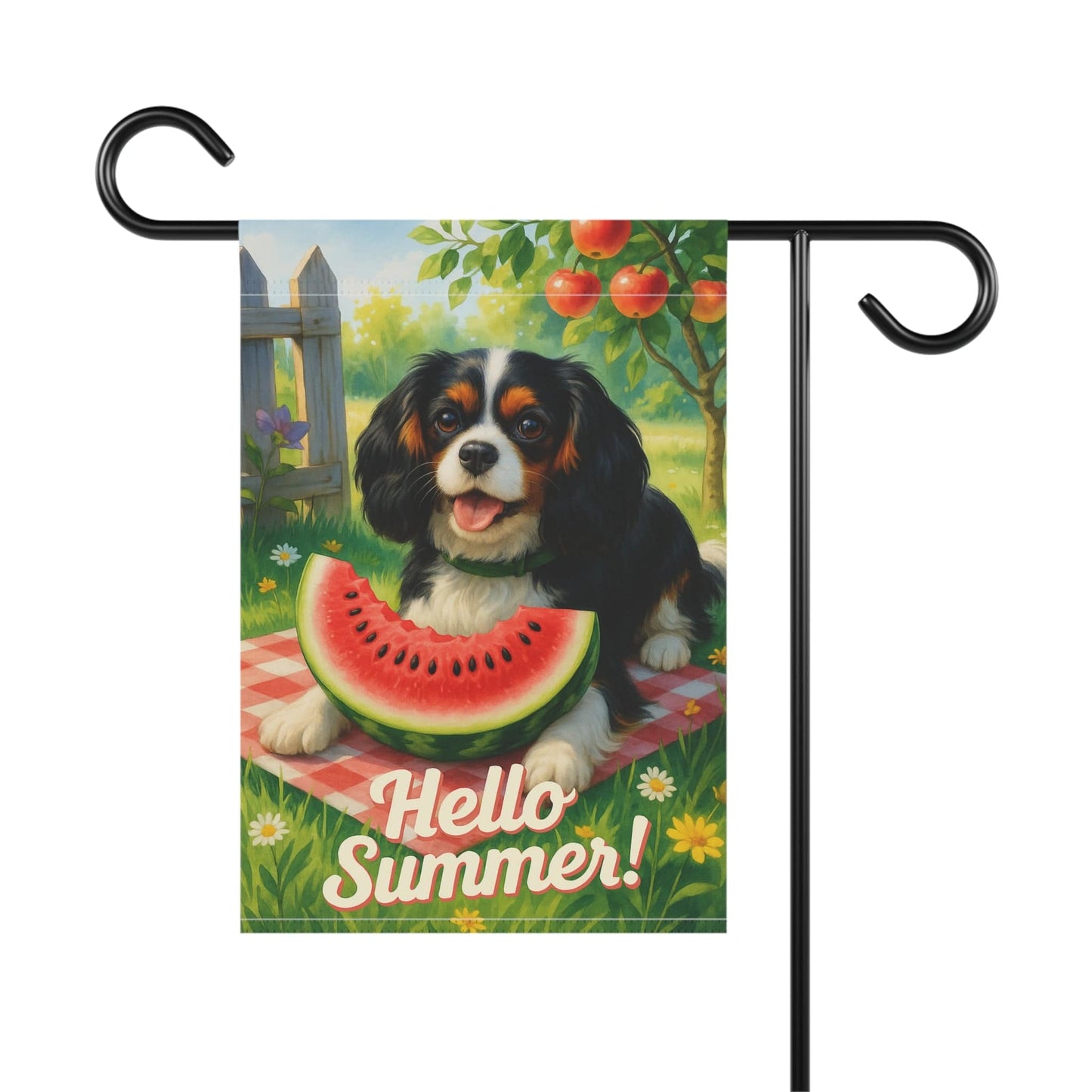 Printify Garden Flag Tricolor King Charles Cavalier Watermelon Garden Flag