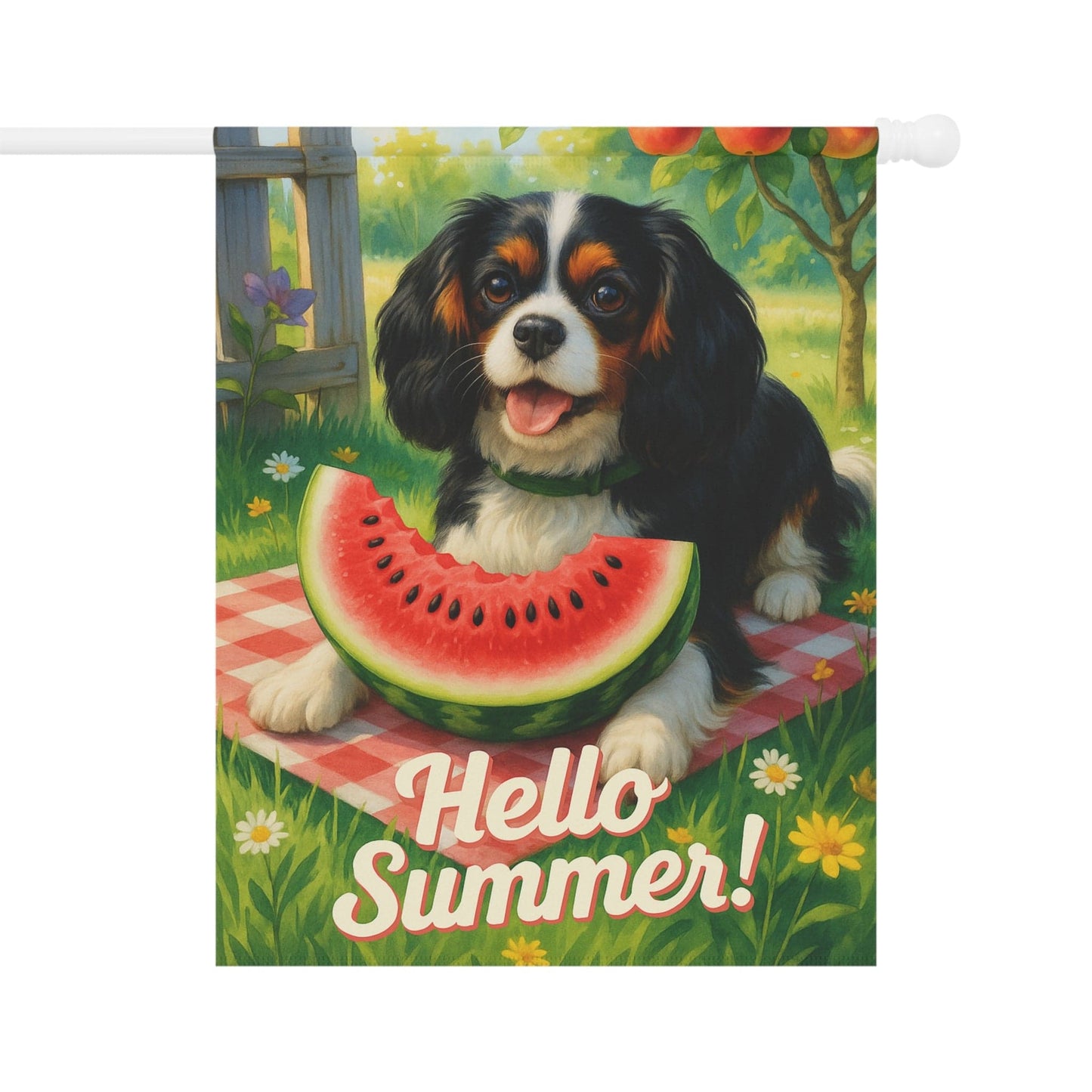 Printify Garden Flag Tricolor King Charles Cavalier Watermelon Garden Flag
