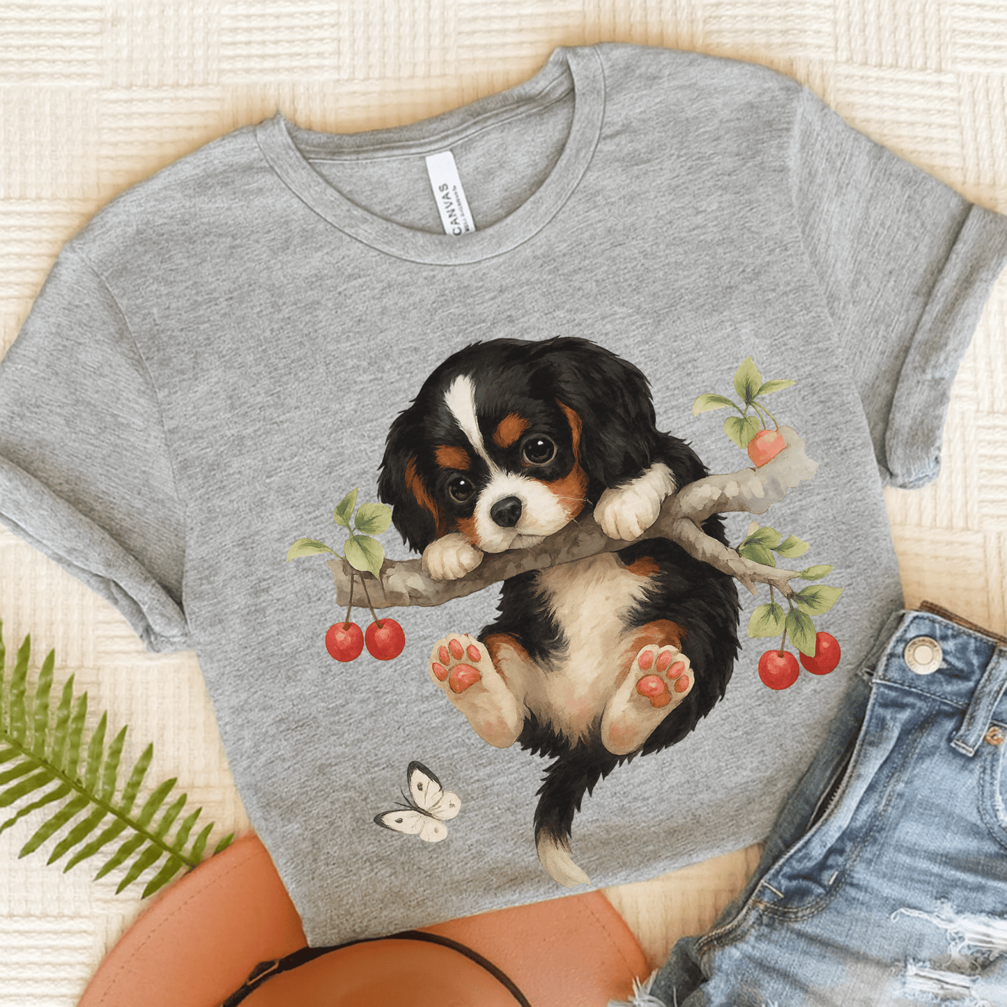 Printify T-Shirt Athletic Heather / S Tricolor King Charles Hang In There Tshirt