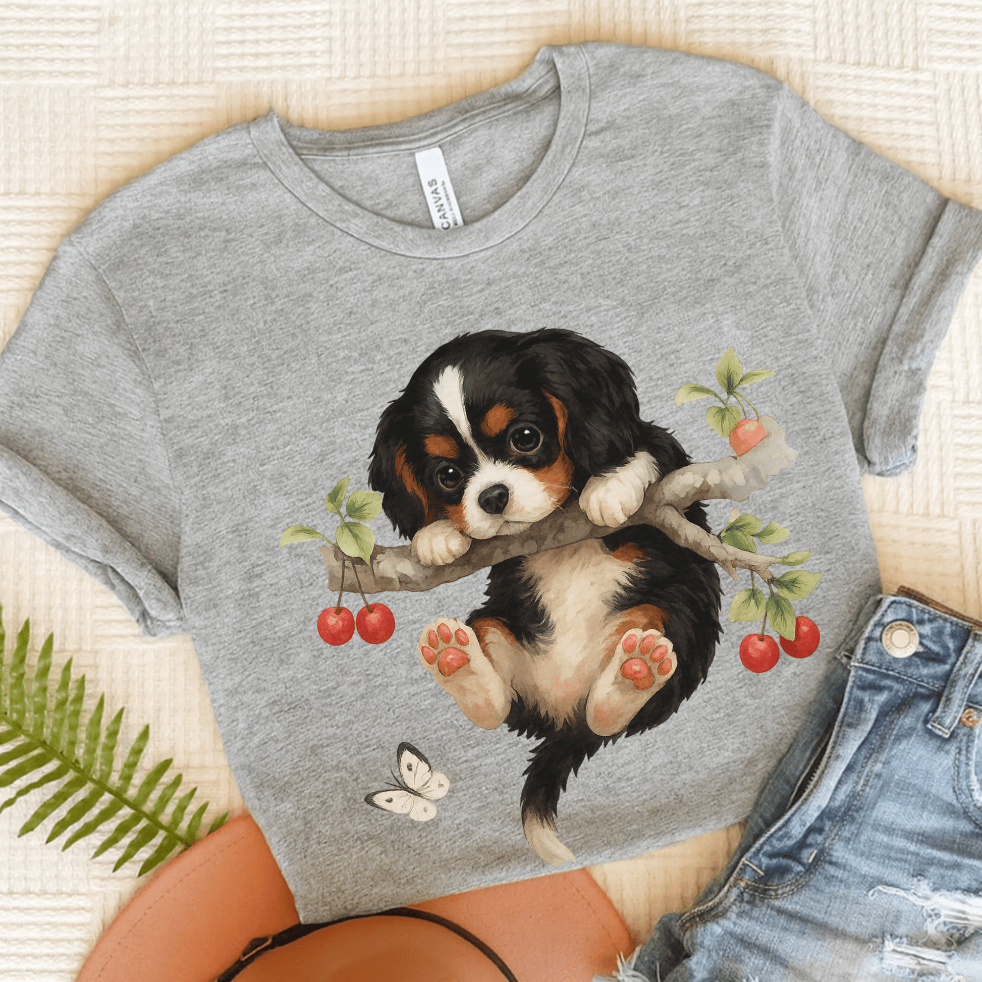 Printify T-Shirt Athletic Heather / S Tricolor King Charles Hang In There Tshirt