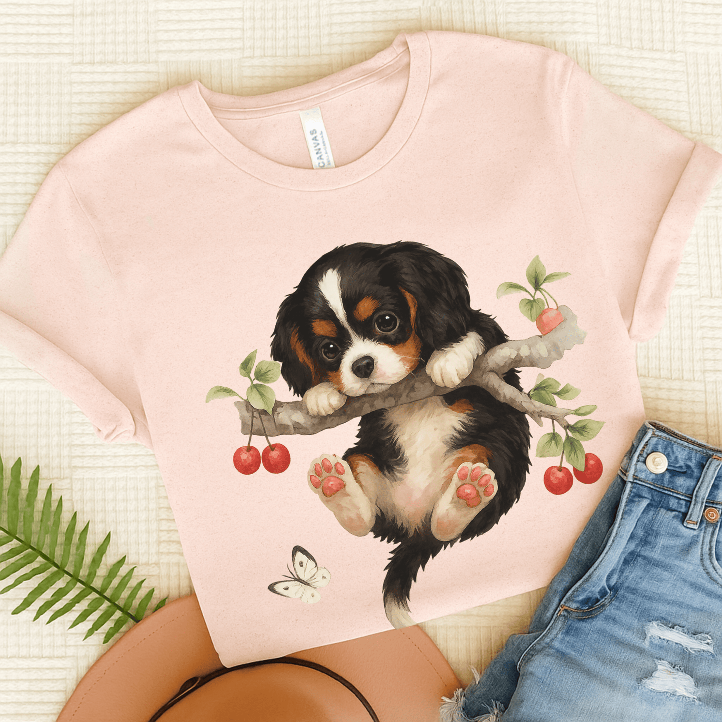 Printify T-Shirt Soft Pink / S Tricolor King Charles Hang In There Tshirt