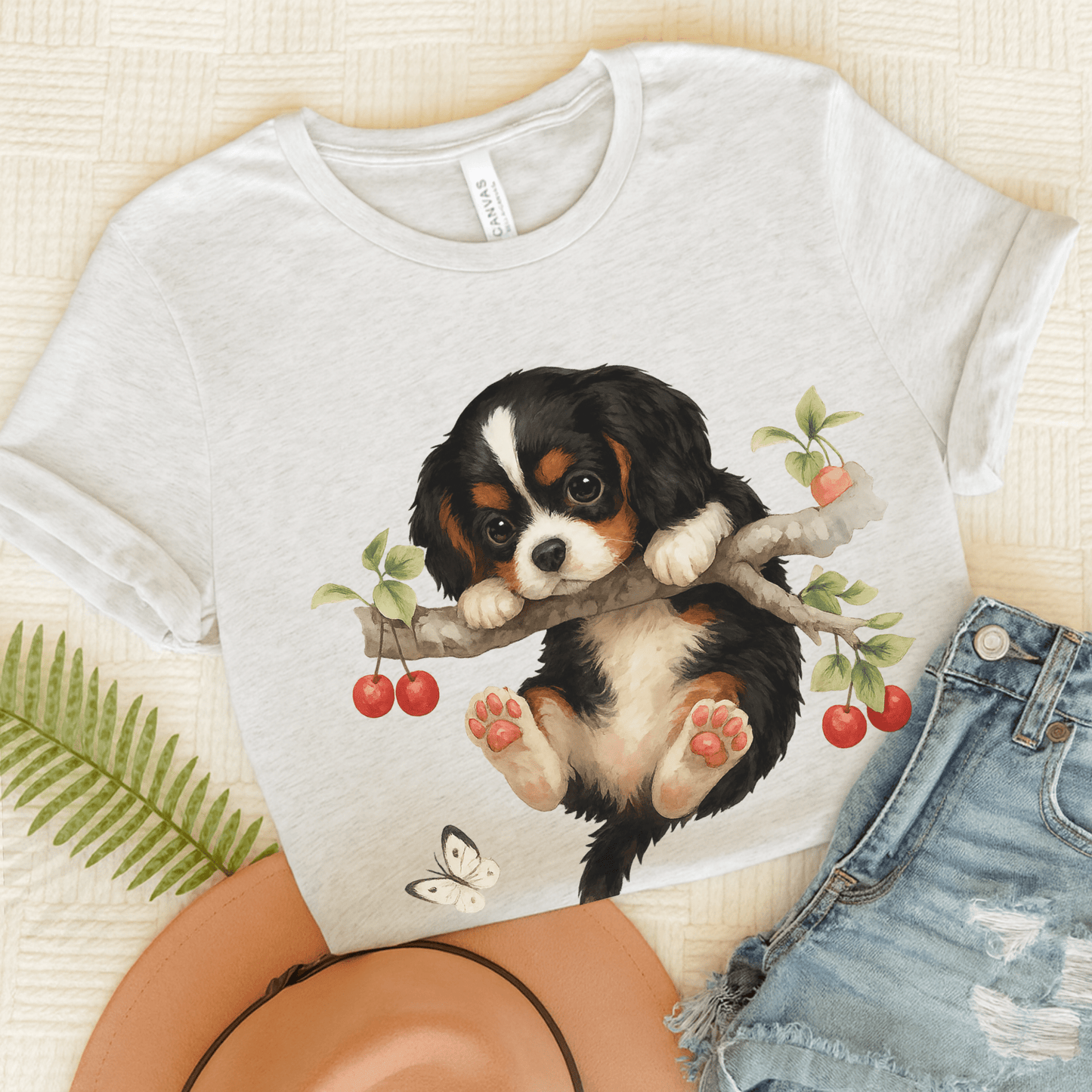 Printify T-Shirt Ash / S Tricolor King Charles Hang In There Tshirt