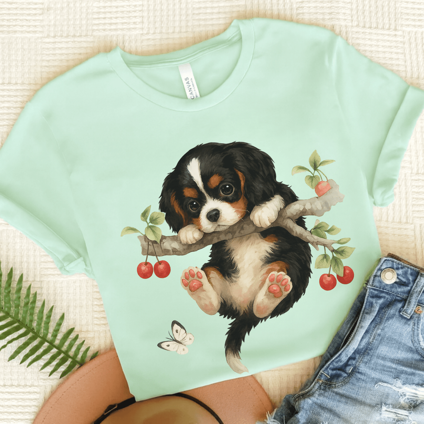 Printify T-Shirt Heather Mint / S Tricolor King Charles Hang In There Tshirt