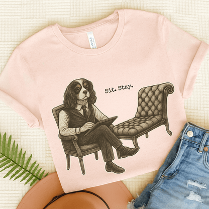 Printify T-Shirt Soft Pink / S Tricolor King Charles Sit Stay TShirt