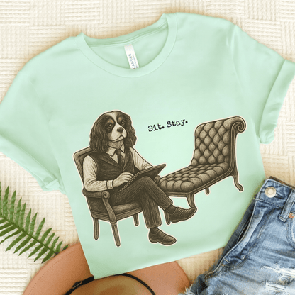 Printify T-Shirt Heather Mint / S Tricolor King Charles Sit Stay TShirt