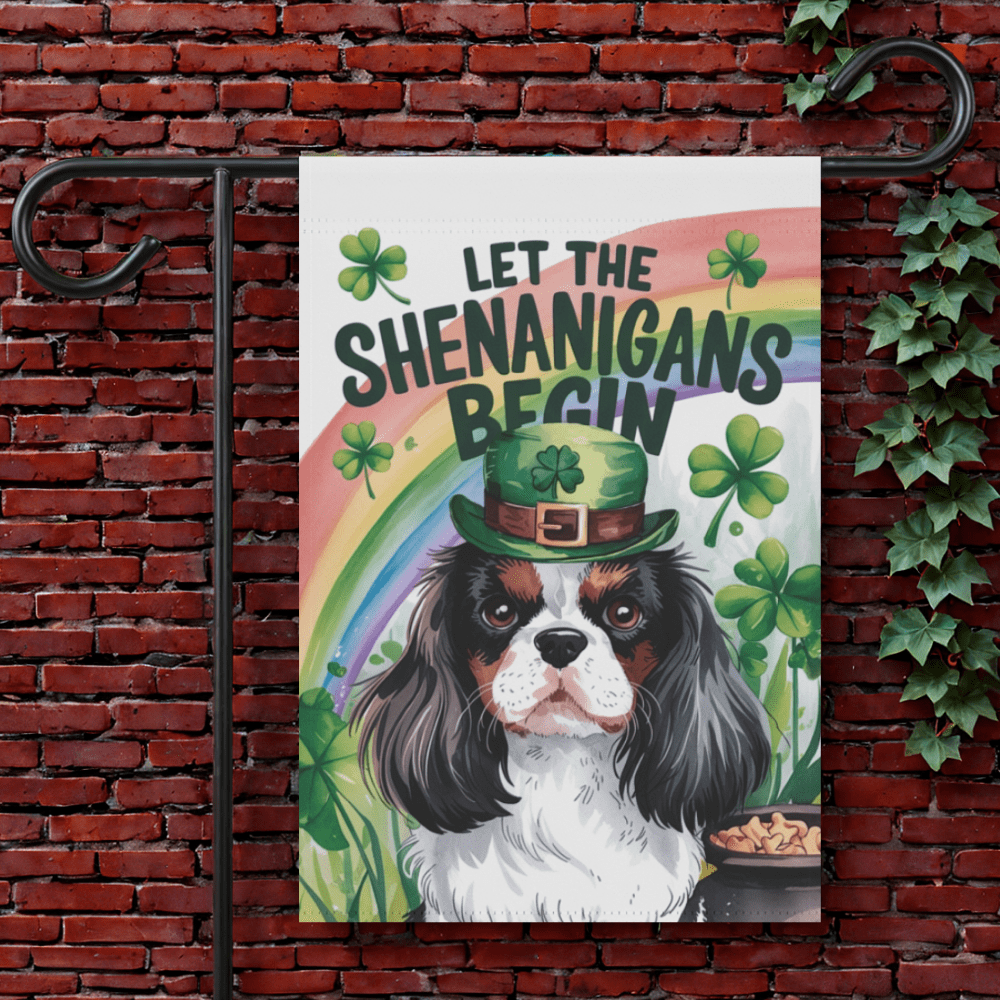 Printify Garden Flag 12'' × 18'' Tricolor King Charles Spaniel St Patricks Day Garden Flag