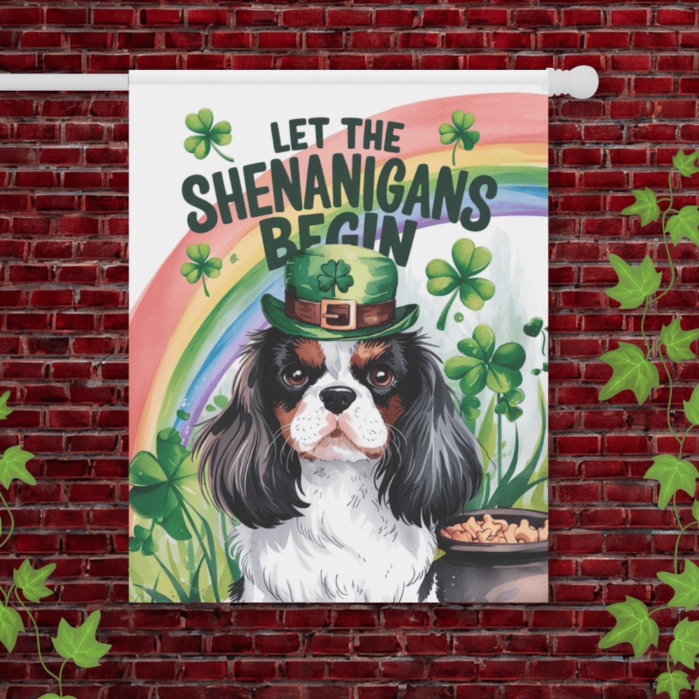 Printify Garden Flag 24.5'' × 32'' Tricolor King Charles Spaniel St Patricks Day Garden Flag