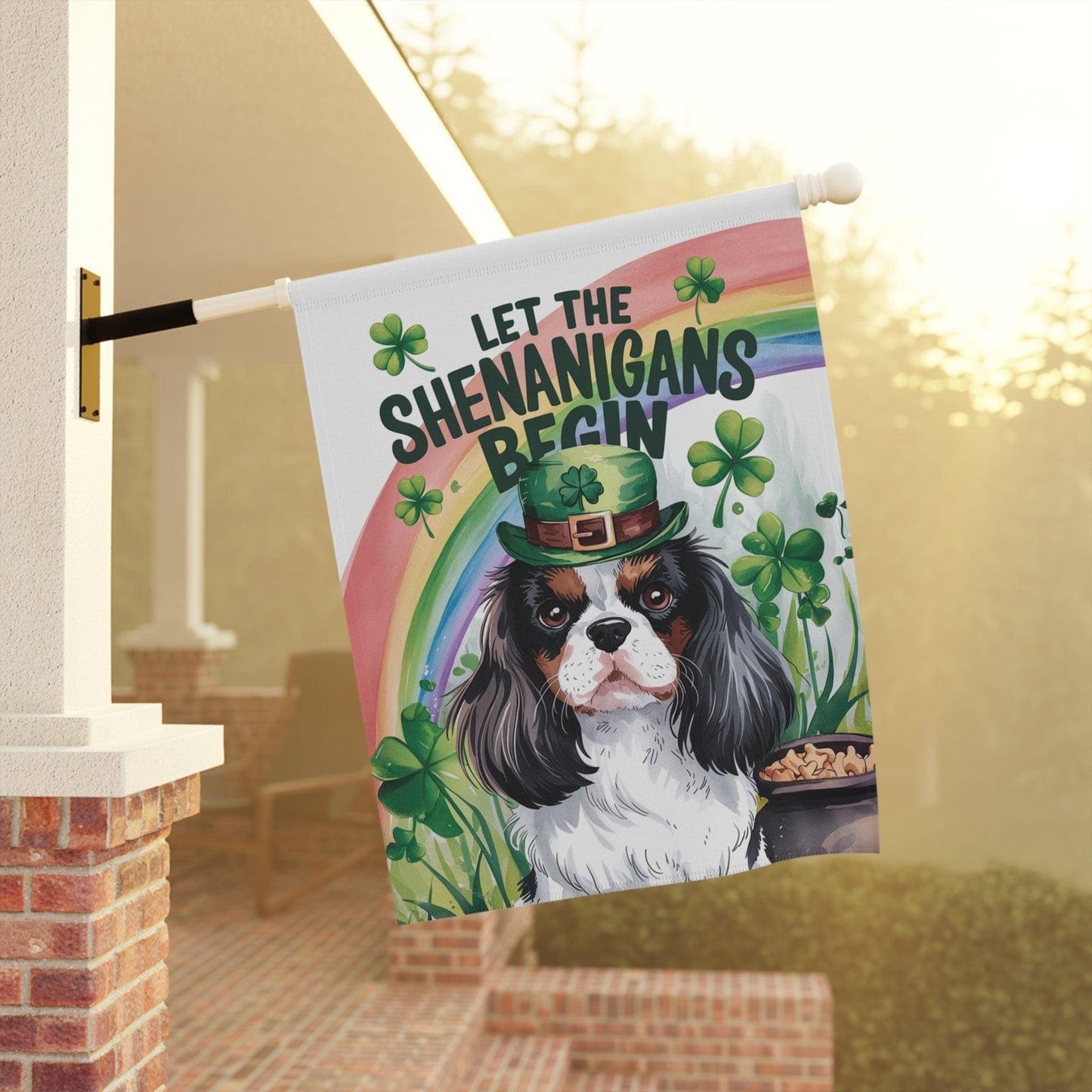 Printify Garden Flag Tricolor King Charles Spaniel St Patricks Day Garden Flag
