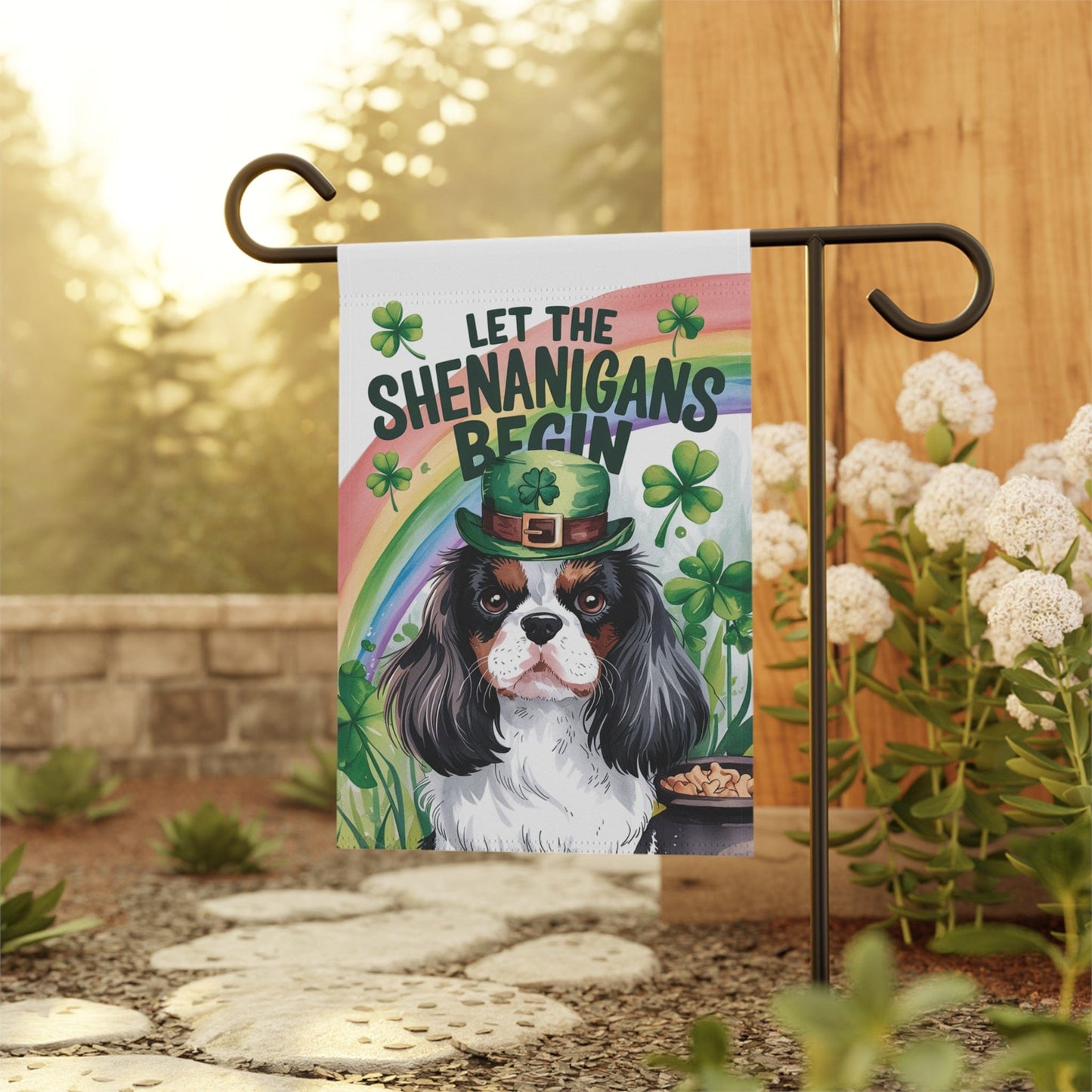 Printify Garden Flag Tricolor King Charles Spaniel St Patricks Day Garden Flag