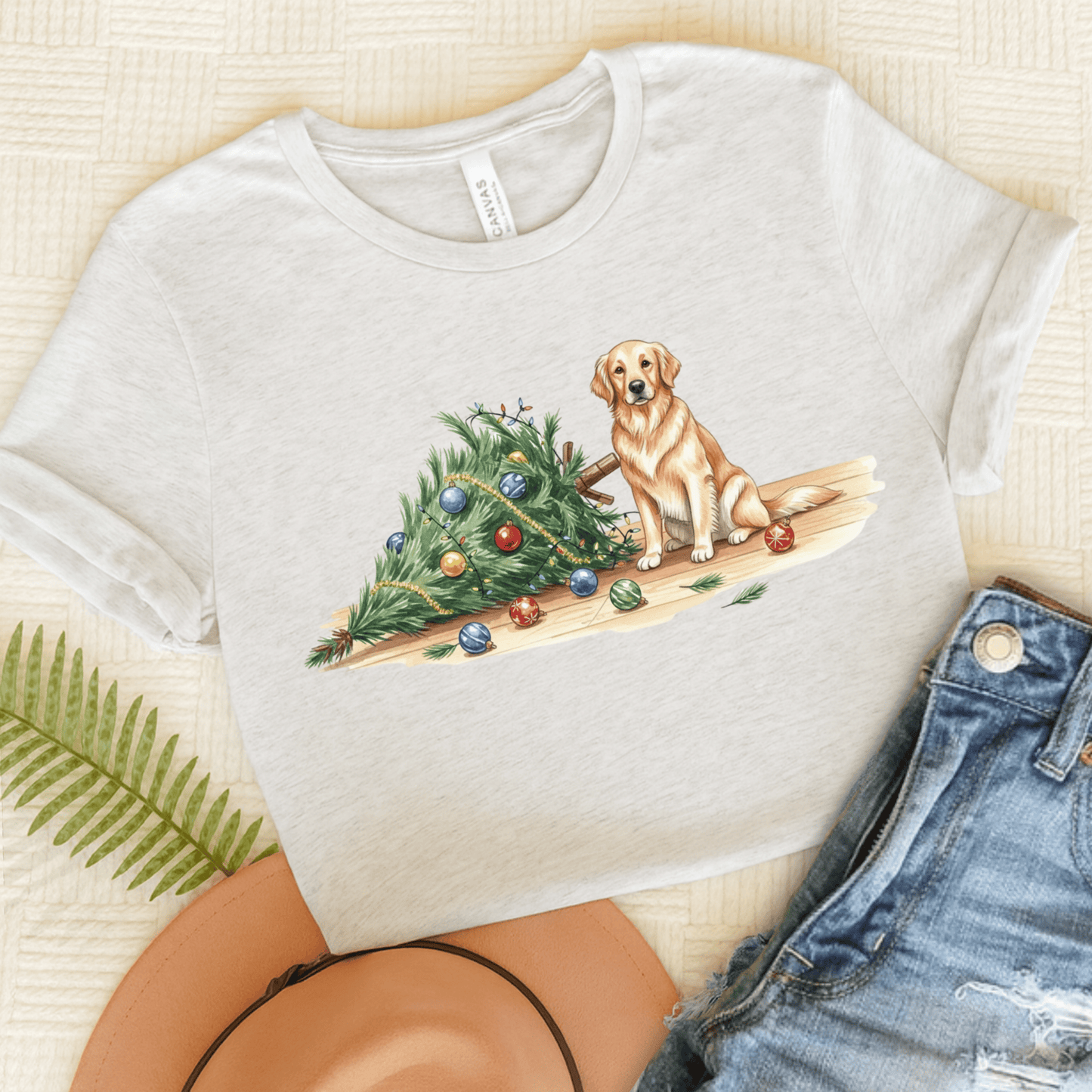 Uh Oh Christmas Golden Retriever Unisex Tshirt Ash