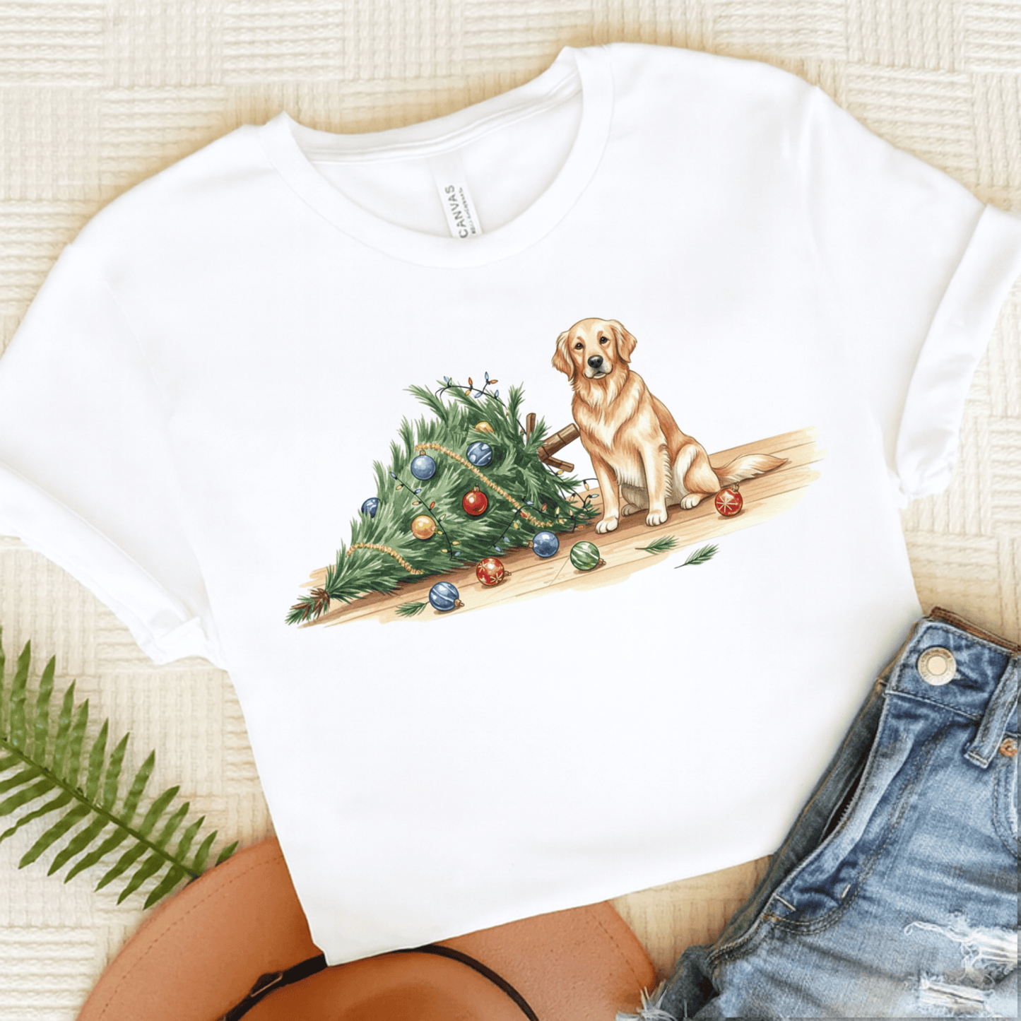 Uh Oh Christmas Golden Retriever Unisex Tshirt White