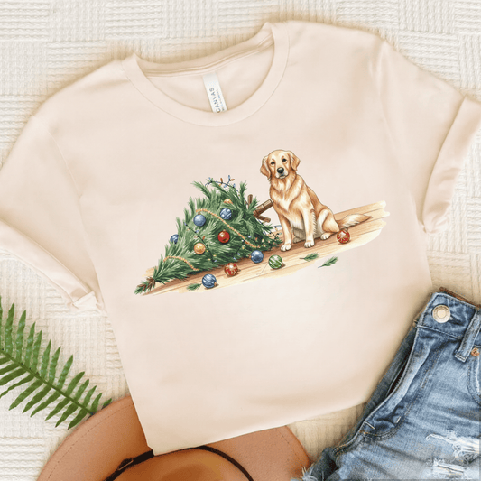 Uh Oh Christmas Golden Retriever Unisex Tshirt Natural