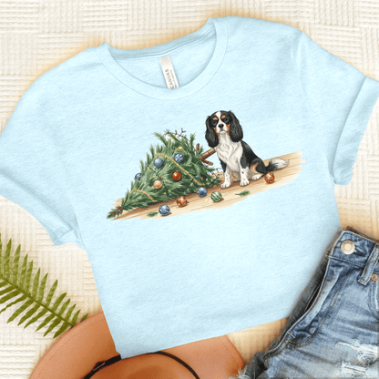 Personalized Uh Oh Christmas Cavalier Tshirt Heather Ice Blue