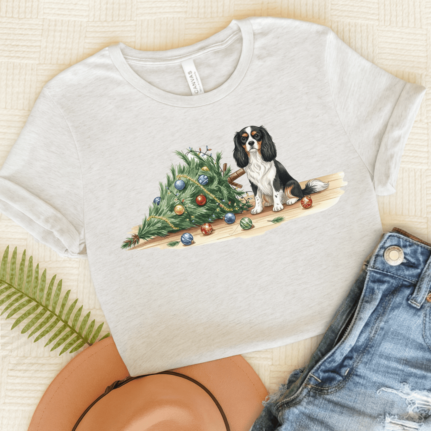 Personalized Uh Oh Christmas Cavalier Tshirt Ash