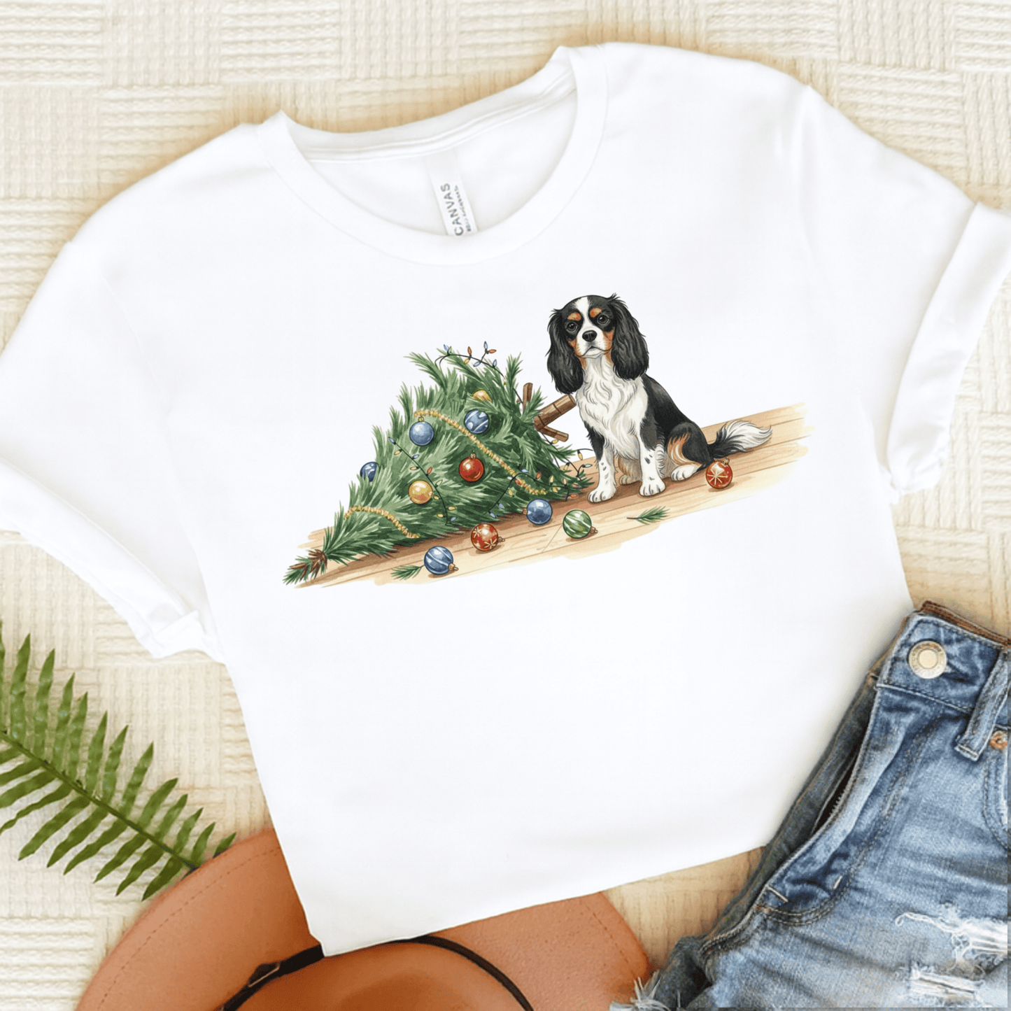 Personalized Uh Oh Christmas Cavalier Tshirt White