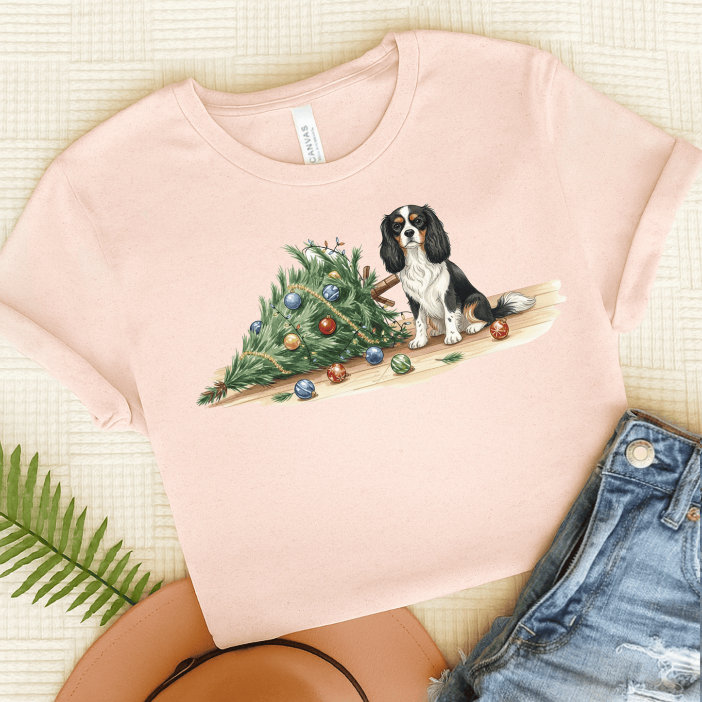 Personalized Uh Oh Christmas Cavalier Tshirt Soft Pink