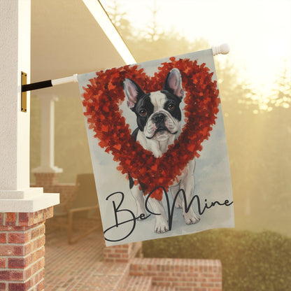 Valentine Sparkles Piebald Frenchie Garden Flag