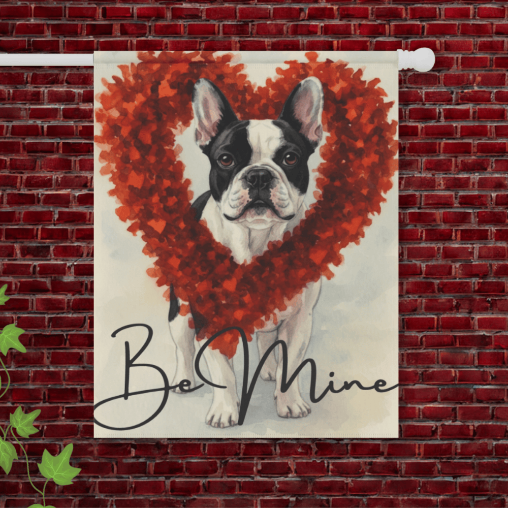 Valentine Sparkles Piebald Frenchie Garden Flag 24.5'' × 32''