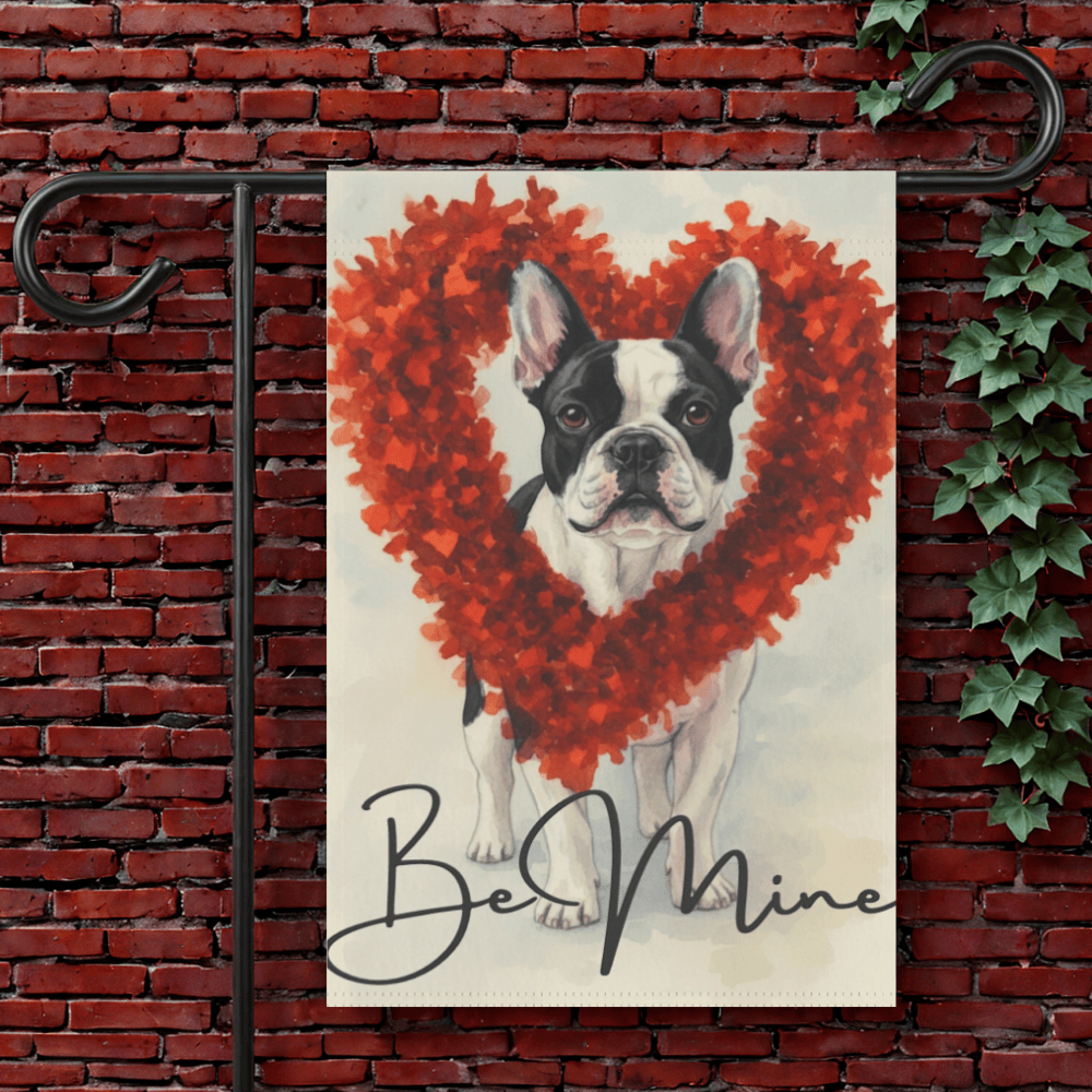 Valentine Sparkles Piebald Frenchie Garden Flag 12'' × 18''