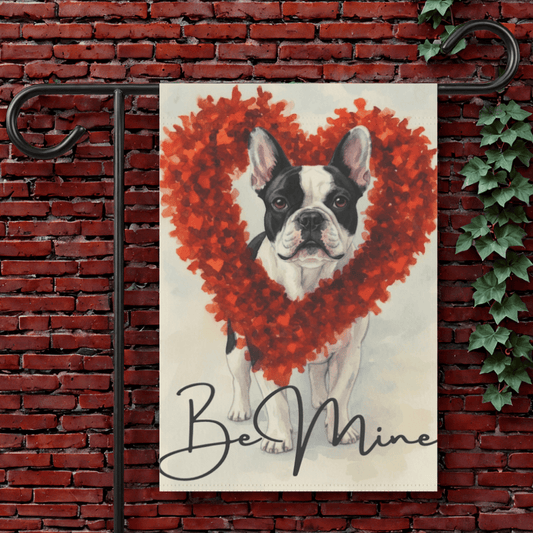 Valentine Sparkles Piebald Frenchie Garden Flag 12'' × 18''