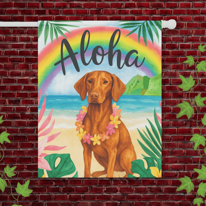 Printify Garden Flag 24.5'' × 32'' Vizsla Dog Aloha Luau Garden Flag