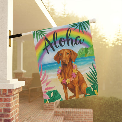 Printify Garden Flag Vizsla Dog Aloha Luau Garden Flag