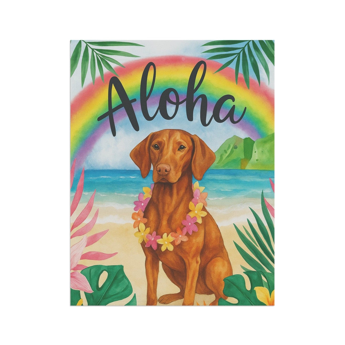 Printify Garden Flag Vizsla Dog Aloha Luau Garden Flag